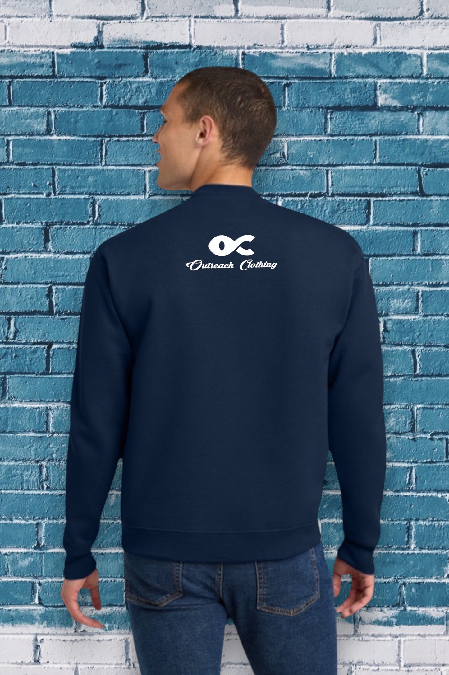 Navy blue sweatshirt with the Bible verse “I CAN DO ALL THINGS Through Christ WHO STRENGTHENS ME PHILIPPIANS 4:13” printed in yellow and white, featuring “Christ” in large cursive font.
