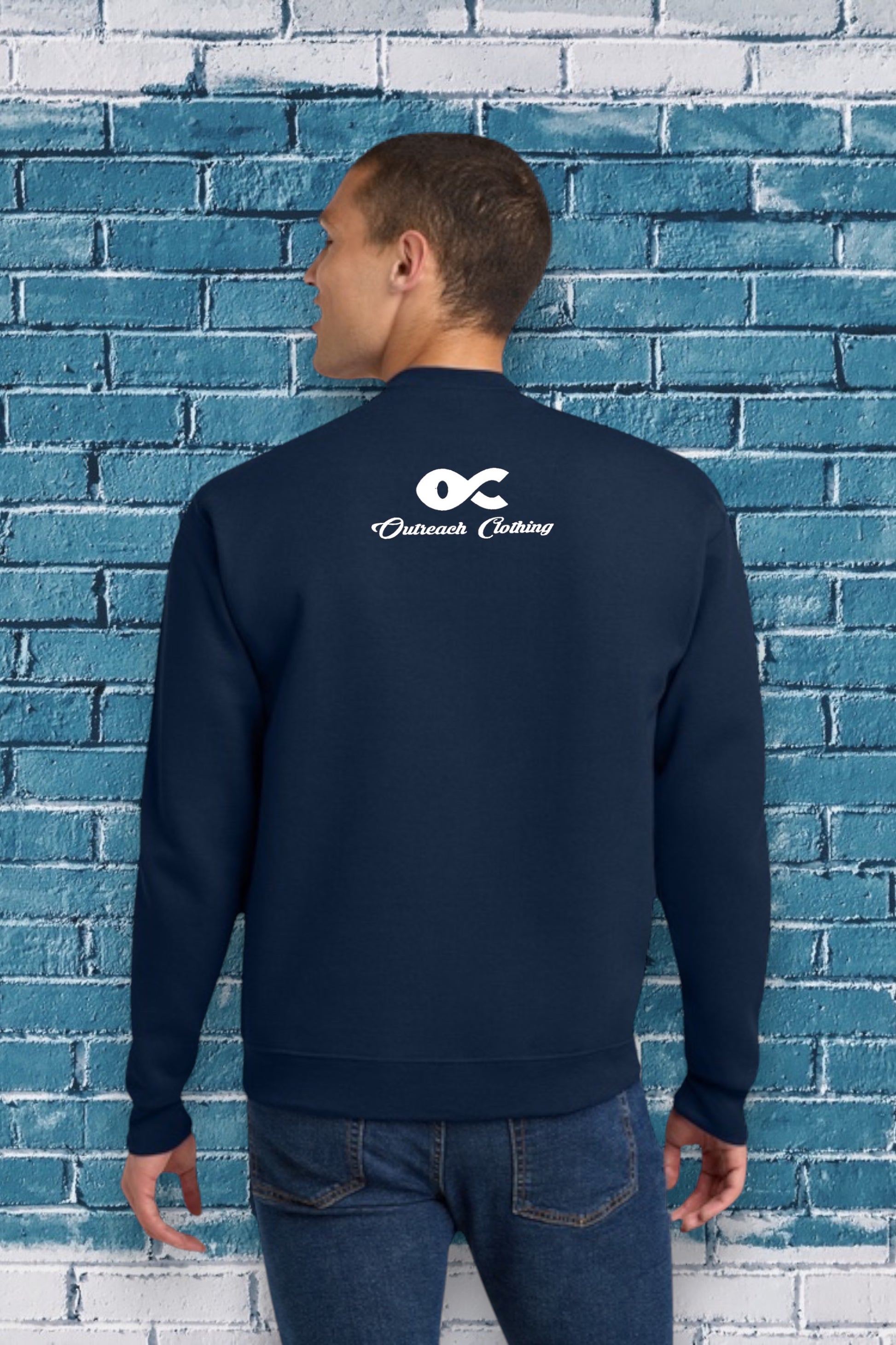 Navy blue sweatshirt with the Bible verse “I CAN DO ALL THINGS Through Christ WHO STRENGTHENS ME PHILIPPIANS 4:13” printed in yellow and white, featuring “Christ” in large cursive font.

